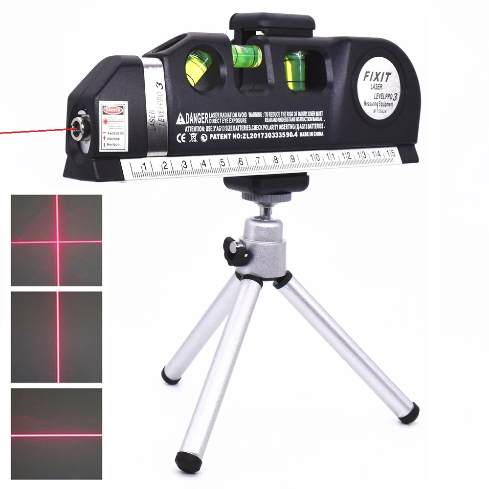 Cinta de nivel láser Horizontal Vertical, regla estándar multifuncional ajustable, instrumento de medición de líneas cruzadas con trípode
