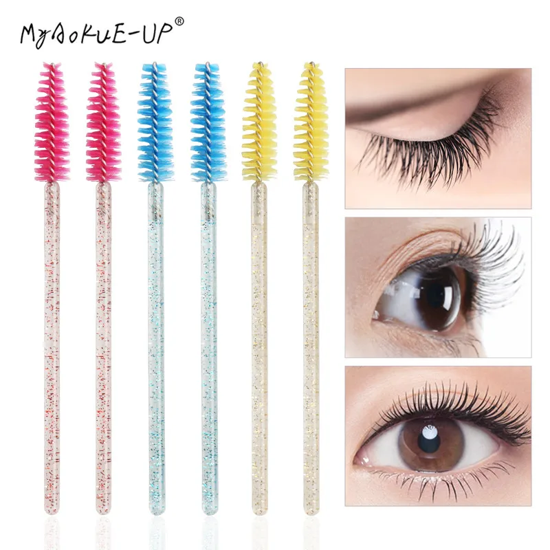 50 Stück Kosmetik-Wimpernbürsten, Kristall-Mascara-Applikatoren, Diamant-Wimpernbürsten, Einweg-Make-up-Pinsel, Werkzeuge – Detail 1