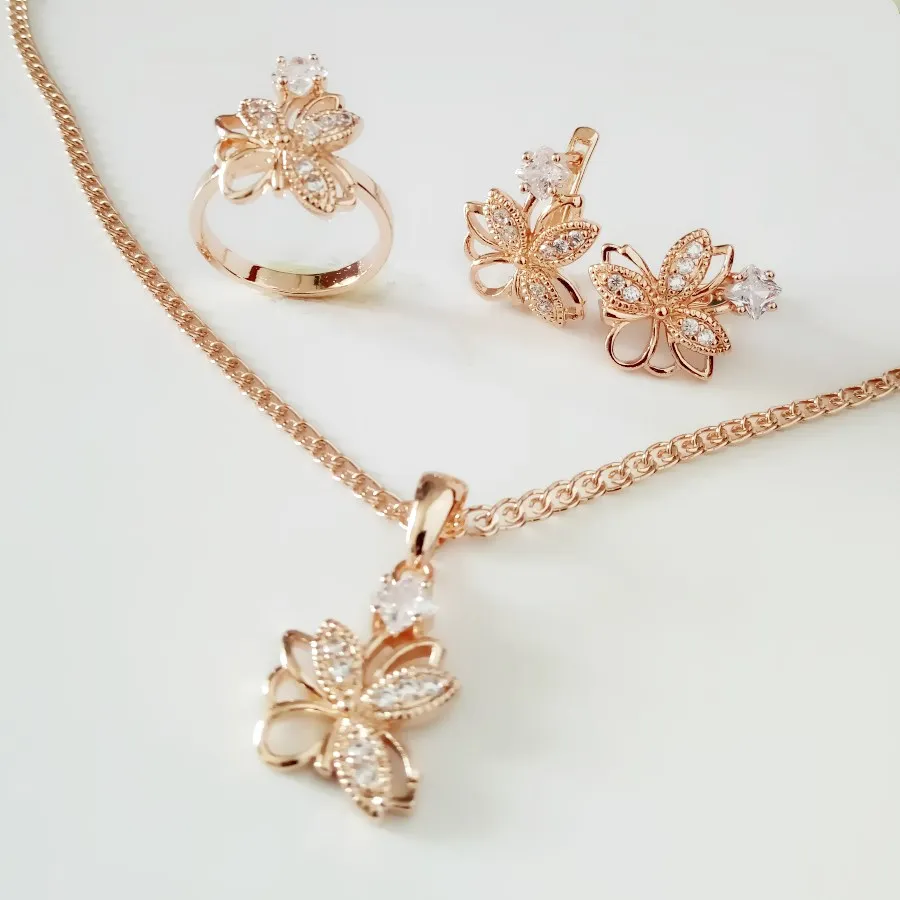 New Fashion  Exquisite Flower Design Earring+Ring+Necklace Jewelry Sets