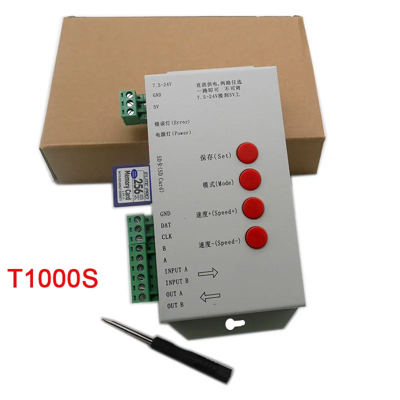 T1000S 2048 Pixels DMX 512 Controller SD Card WS2801 WS2811 WS2812B LPD6803 LED Strip DC5V 12V 24V RGB full color Controller