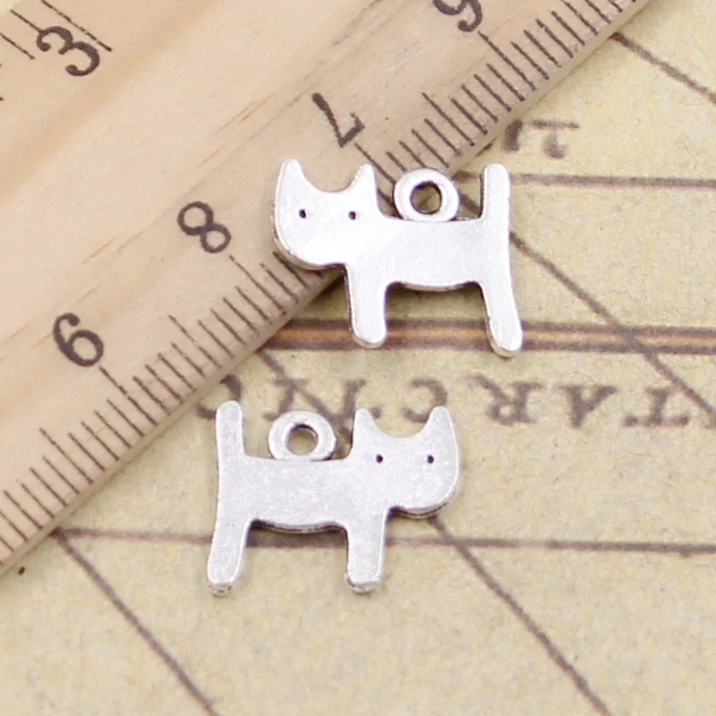 30pcs Charms Double Sided Cat 14x12mm Tibetan Bronze Silver Color Pendants Antique Jewelry Making DIY Handmade Craft