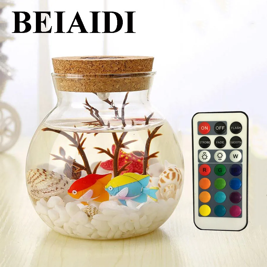 BEIAIDI RGB Wish Bottle LED Night Lamp With Remote Sea Fish Dolphin Stone Ocean DIY Bottle Night Lamps Christmas Gift For Kids