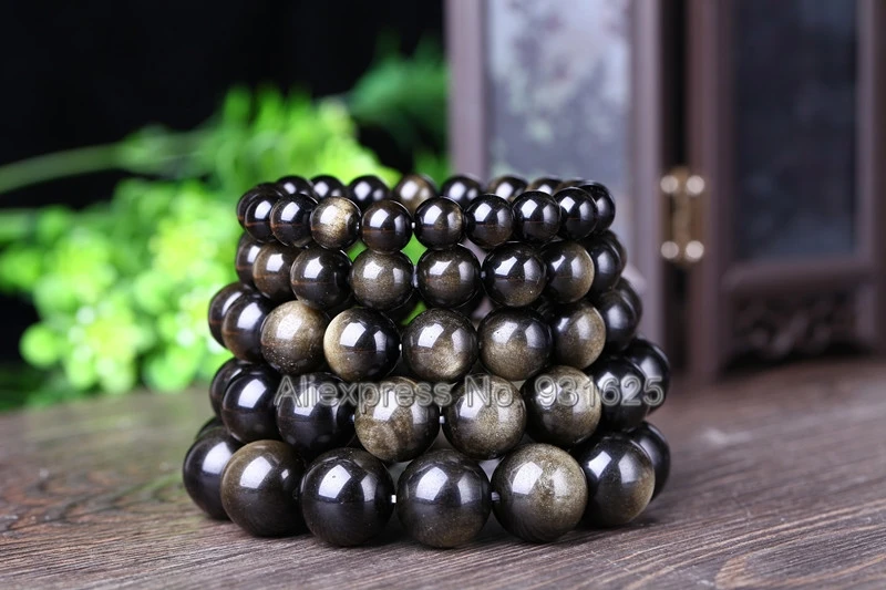 

Beautiful Natural Gold Obsidian 8mm - 20mm Round Beads Stretch Elastic Bracelet Good Luck Fashion Jewelry for woman man Jewelry