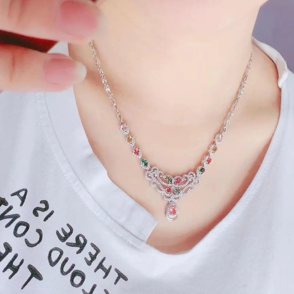 

Hongkong designer latest design natural tourmaline necklace, multi color, 925 silver high-end color treasure