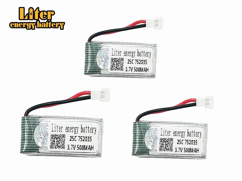 3pcs 3.7V 500mAh 25C Drone Rechargeable Lipo Battery 752035 For RC Drone E33 E33C H99W KY101 H31 H6C H98 H107 Quadcopter