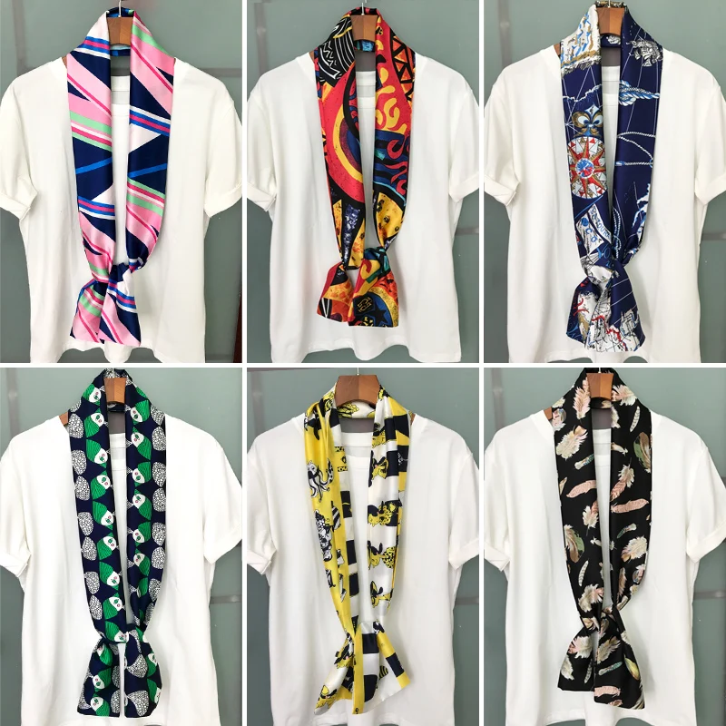 Design Imitation Silk Long Scarf For Women Double Printing Ladies Scarves Tie Elegance Neckerchief Neck Head Scarf Girl 145X15CM