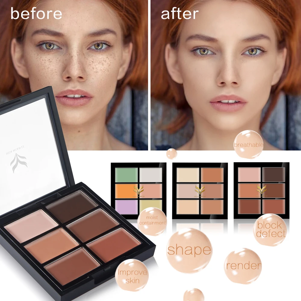 HUAMIANLI 6 Màu Sắc Che Khuyết Điểm Khuôn Mặt Kem Lót Palette Đường Viền Make Up Facial Đường Cong Palette Trang Điểm Corrector Cơ Sở Palette