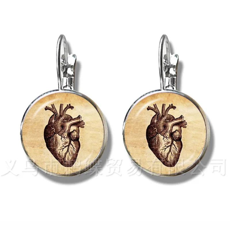 Steampunk Human Anatomy Organ Earrings Glass Cabochon Science Medical Punk Stud Earrings 16mm Glass Dome Brain Eye Jewelry