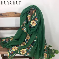 Japanese Embroidered Women Bandana Winter Cotton Polyester Scarf Long Shawl  Muslim Ladies Hijab HY08