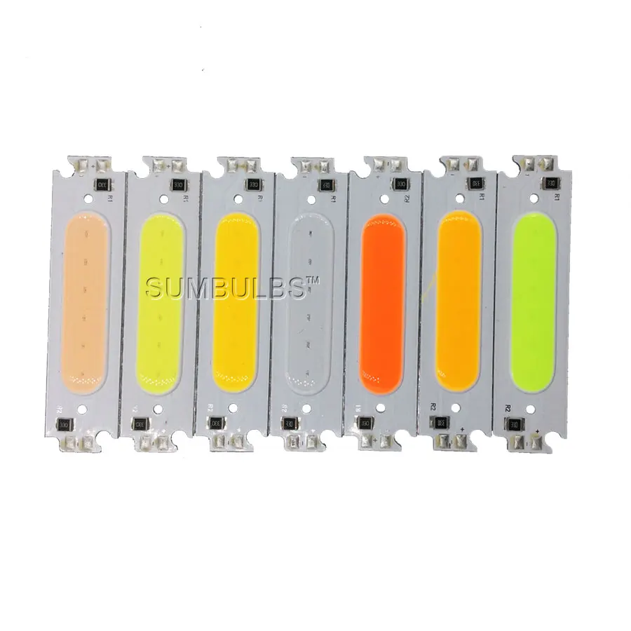 COB LED Light Chip para Iluminação DIY, Branco, Amarelo, Laranja, Verde, Azul, Vermelho, Roxo, Matrix Lamp, 6cm, DC 12V, 2W, 60x15mm, PCes 10