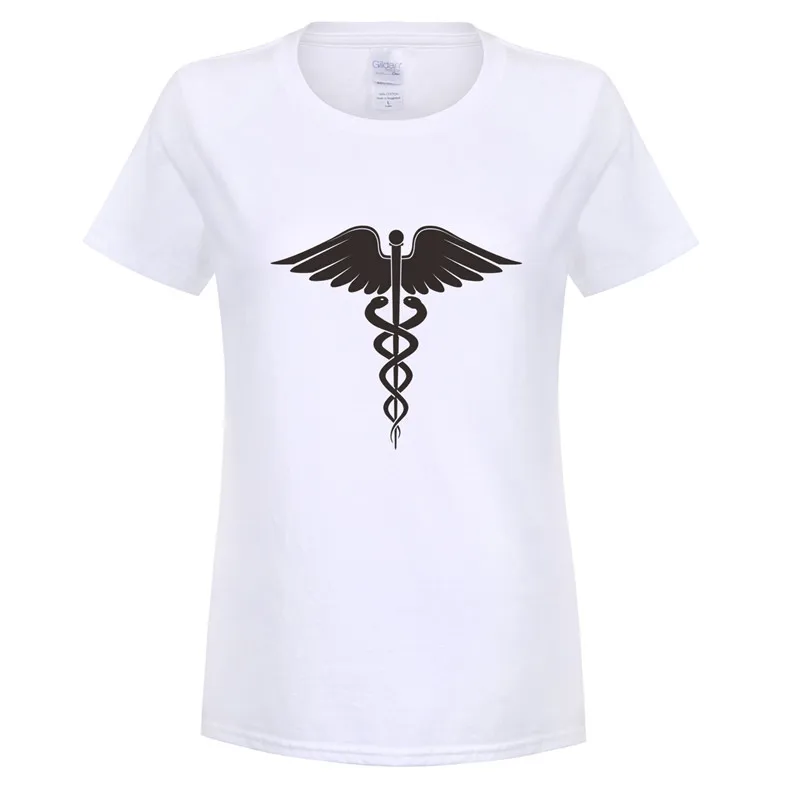 T-shirt à manches courtes en coton pour femme, vêtement féminin, à la mode, avec inscription «Caduceus», médecin et ambulancier, OT-814