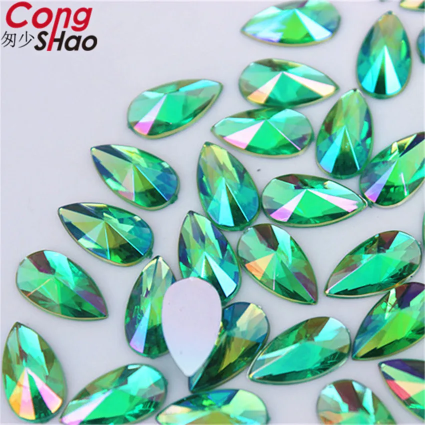 Cong Shao 100pcs 7*13mm Teardrop Acryls Rhinestone Crystal AB Non Hotfix Rhinestonee Droplet Flatback Acryl Glitter Strass ZZ308