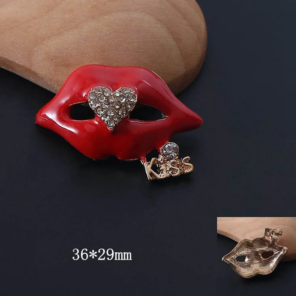 2pcs/lot Rhinestone Alloy Buttons Red Lips Button For Girl Hair Phone Shell Diy Clothing Decoration Jewelry Accessories