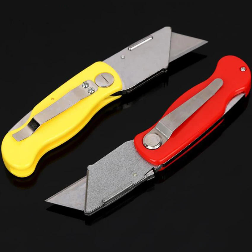 High Carbon Steel Folding Utility Knife with 5 Sharp Blades, Stationery Utility Knife Woodworking Outdoor Camping Hiking Knife