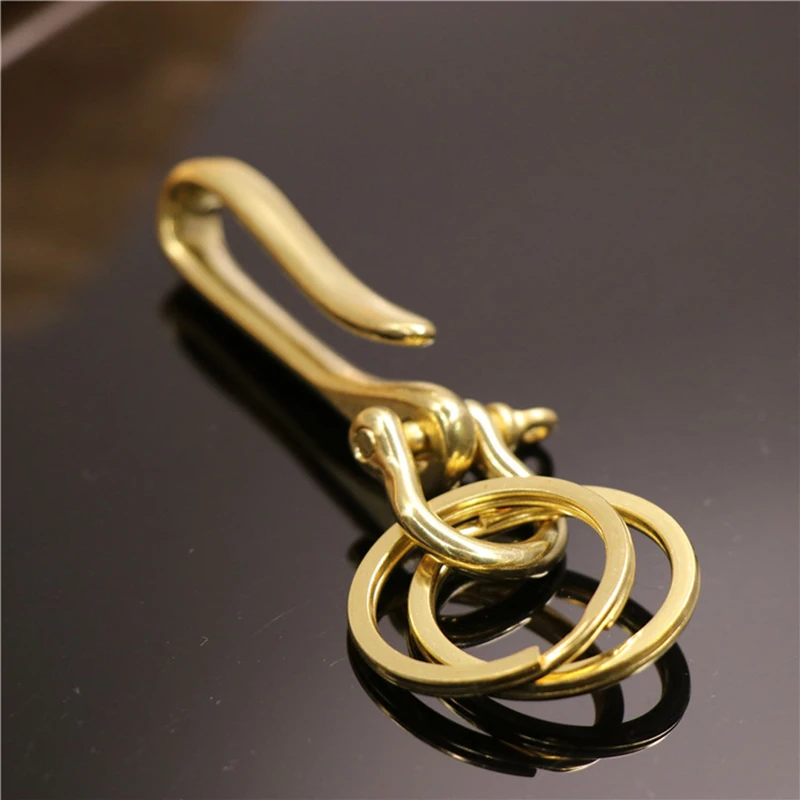 Solid Brass Metal D Shackle U-shape Hook Keychain Key Ring Wallet Chain Hook Belt U Hook with D bow shackle split rings 3 Sizes