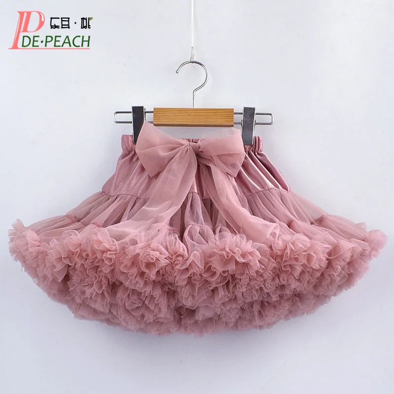 DE PEACH New Lace Bow Baby Girls Tutu Skirt Fluffy Children Ballet Pettiskirt Kids Toddler Princess Tulle Party Dance Skirts