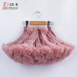 DE PEACH New Lace Bow Baby Girls Tutu Skirt Fluffy Children Ballet Pettiskirt Kids Toddler Princess Tulle Party Dance Skirts