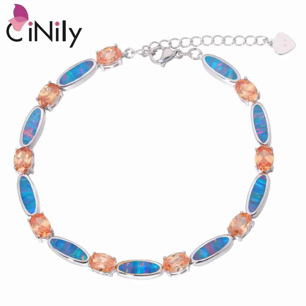 

CiNily Created Rainbow Fire Opal Morganite Silver Plated Wholesale Fashion Jewelry for Women Wedding Chain Bracelet 9 1/2" OS598