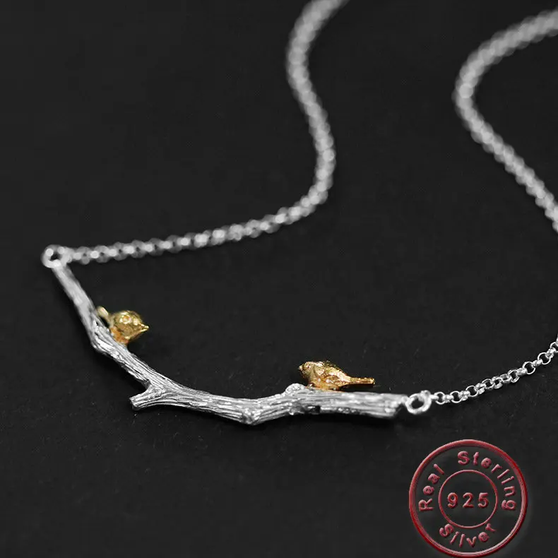 

Amxiu Handmade 925 Sterling Silver Necklace Branch Birds Pendant Necklace Jewelry For Mother's Gift Choker