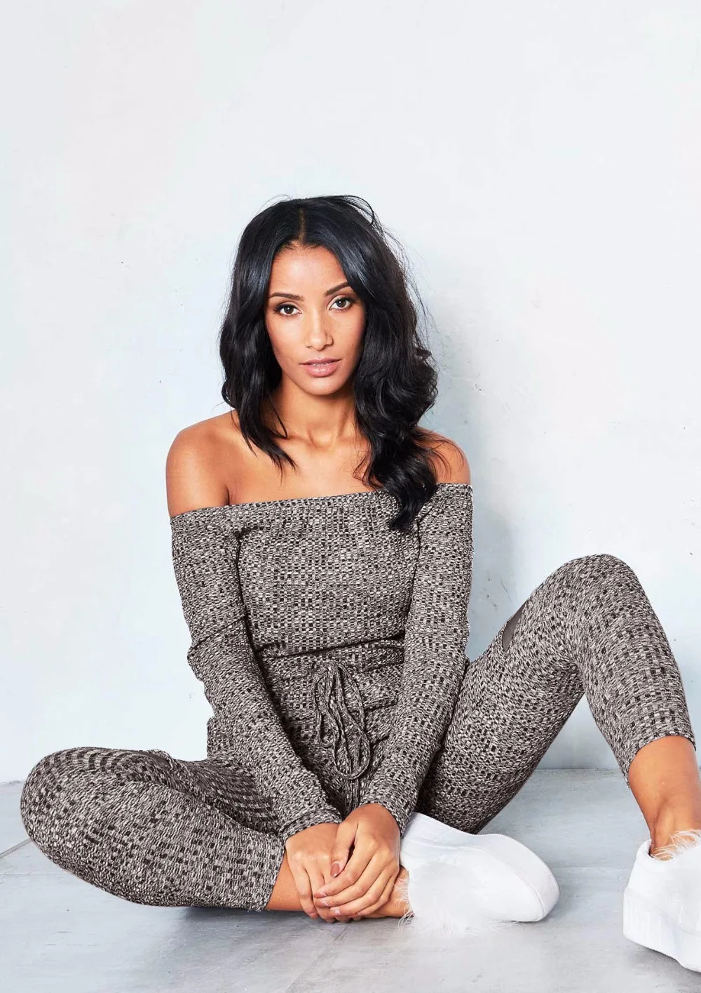 BKLD Women Off Shoulder Jumpsuit Bodycon Long Sleeve Clubwear Knitted Hollow Out Pants Rompers Skinny Sexy Jumpsuits Female 2024