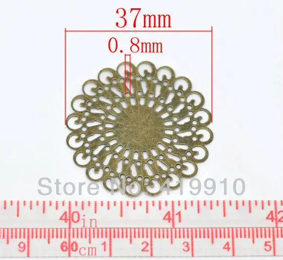 Free shipping-50Pcs Bronze Tone Filigree Round Wraps Connectors Metal Crafts Gift Decoration DIY Findings 37x37mm  J0005