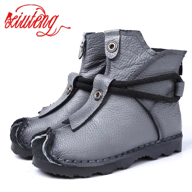 Xiuteng New Genuine Leather High Quality Ankle Boots Fashion Women\'s Boots New Short Boot Winter Purple Gray Flats Boots Women