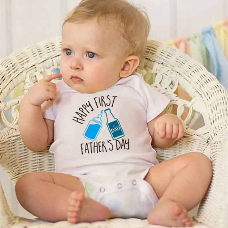 

Summer Baby Clothes Happy First Father's Day Print Baby Boy Girl Romper White Cotton Short Sleeve Infant Clothes Gift for Dad