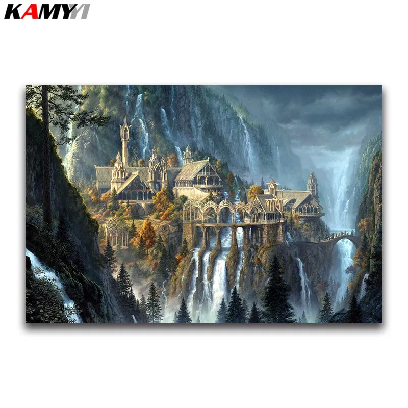 

KAMY YI Square Diamond Painting Palace Landscape 5D DIY Diamond Color Embroidery Mosaic Landscape Art Set Home Soft Decoration