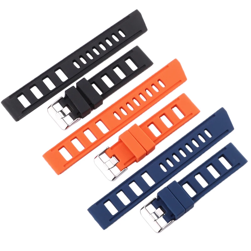 Rubber Watch Band Strap 20mm 22mm Orange Blue Black Women Men Waterproof Soft Silicone Watchbands Bracelet With Polished Buckle