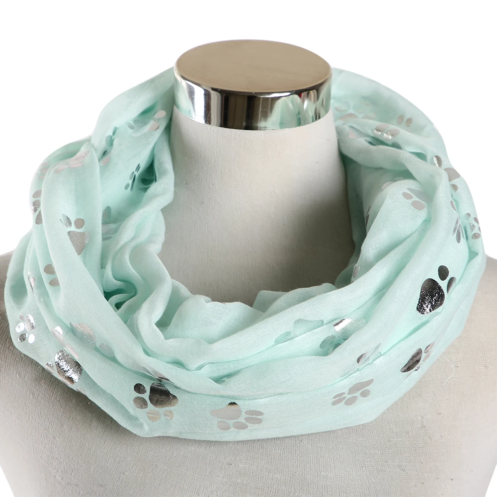 FOXMOTHER New Fashion Blue Grey White Color Foil Sliver Cat Dog Paw Scarf Snood Ring Infinity Scarf Women Ladies