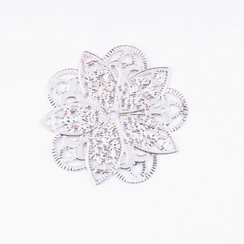 

Free shipping-50Pcs Embellishment Findings Filigree Connectors Flower Silver Tone Hollow Gift Decoration DIY 4.5X4.5cm