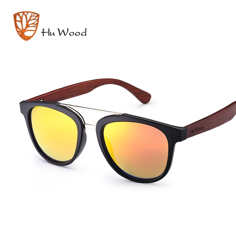 Hu wood-óculos de sol espelhado e prateado, lentes de bambu, masculino, armação de plástico polarizada, sombra, azul, gr8018