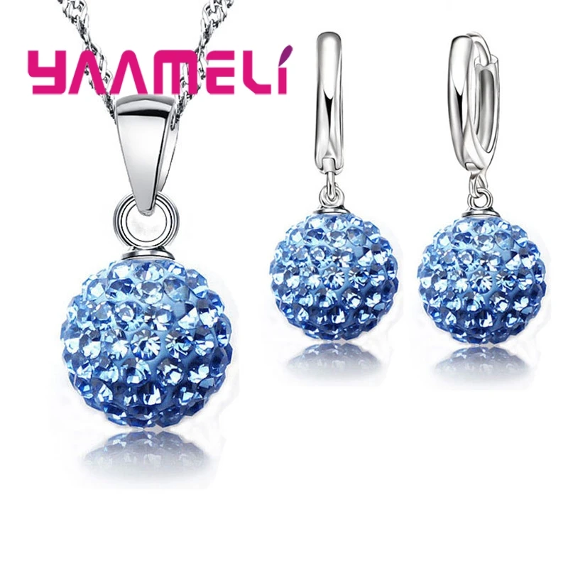 Women New Shiny Jewelry Set 925 Sterling Silver Needle Top Quality Disco Ball Shape Necklace Pendant Earrings Sets Wholesale