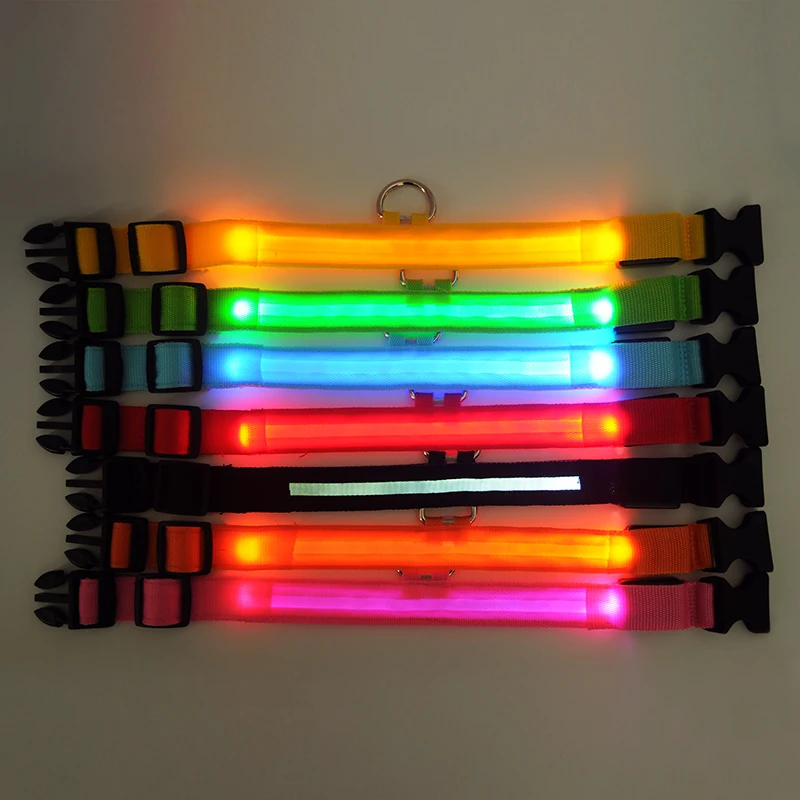 7 Colors LED Lights Dog Collars Night Safety Anti-lost Flashing Nylon Pet Necklace Glow In Dark Collar For Small Dogs
