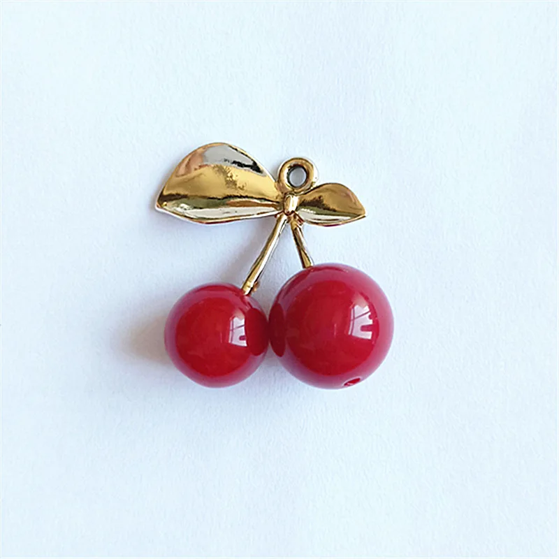 10pcs/lot Alloy Creative Gold Leaf Red Cherry Pendant Buttons Ornaments Jewelry Earrings Choker Hair DIY Jewelry Accessories