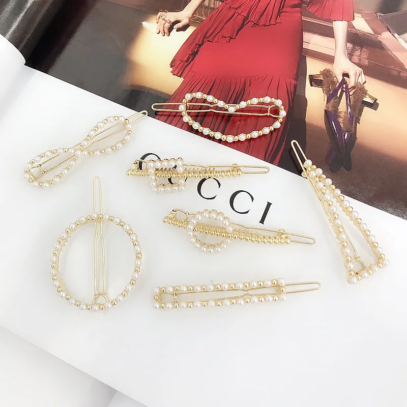 2019 New Fashion geometric Pearl rhinestone hairpin ball side clip Accessories For Women Girls Hairgrip Hairclip Headwear