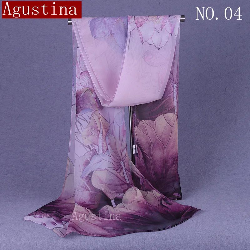 100% silk feel long scarf fashion Lotus printing Gradient brand luxury Comfortable women headscarf designer shawl for scarves