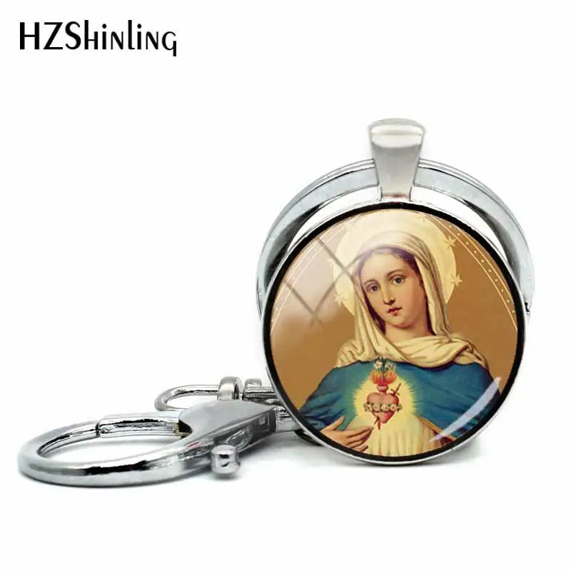 2018 New The Virgin Mary Of Guadalupe Keyring Mother Of Jesus Key Chain Glass Dome Keyrings Printed Photo Jewelry For Woman HZ5