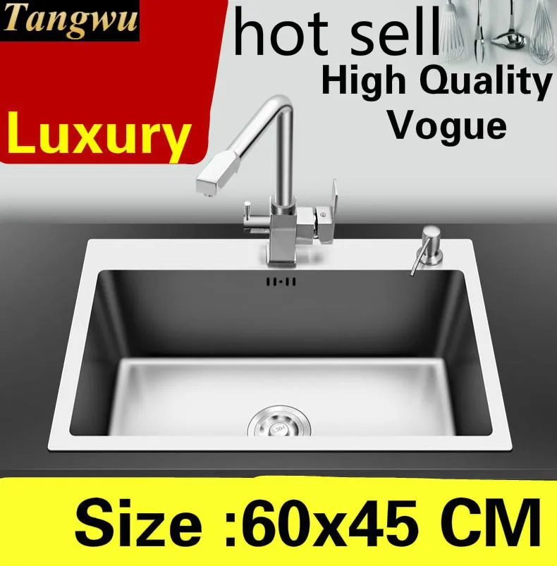 

Free shipping Home kitchen manual sink single trough standard wash vegetables 304 stainless steel luxury hot sell 600x450 MM