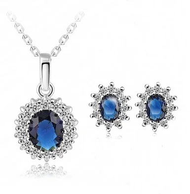 new Blue Crystal Jewelry Pendant Necklace set Bridal Wedding Jewelry set For Women Bijoux Strass Cristal