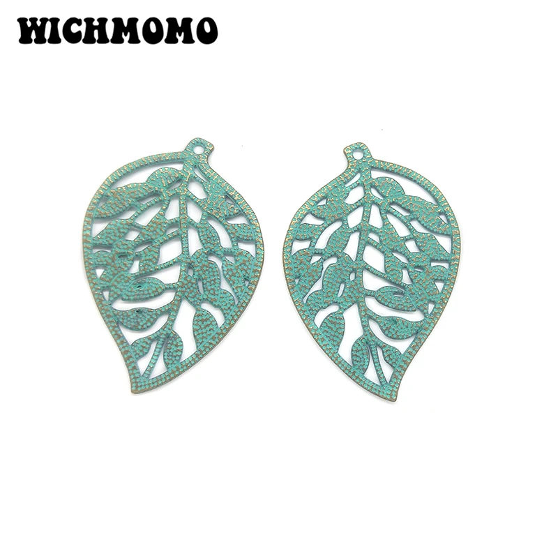 New 6pcs/bag 39*27MM Retro Patina Plated Zinc Alloy Green Leaves Charms Pendants for DIY Earring Necklace Jewelry Accessories