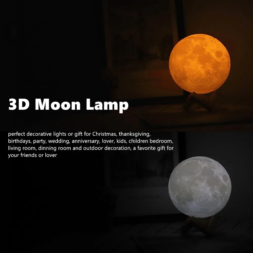 22CM Moon Light 3D Print Moon Lamp With Stand,16 colors Lunar Night Light with Timer Function,USB Bedroom Sleep Lights for Kids