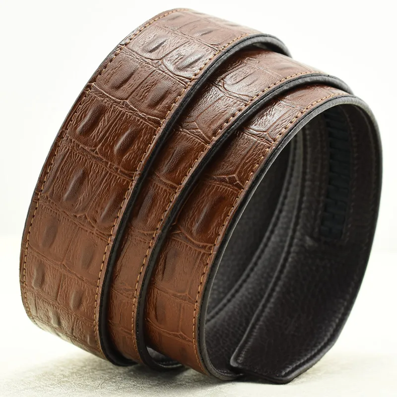 Width 3.5cm Men's automatic belt body No buckle Crocodile lines Leather luxury Designer high quality Black Brown Coffee Belts