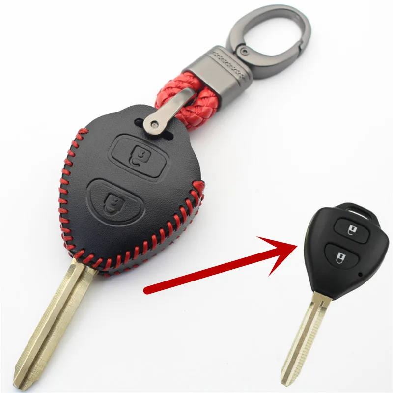 FLYBETTER Genuine Leather KeyChain 2Button Remote Key Case Cover For Toyota Camry/Prado/Corolla/Avensis/Yaris (B) L330