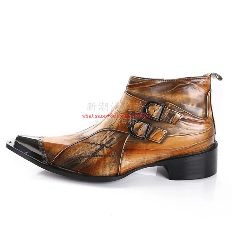 Zobairou Fashion Brand Brown Tan Mens Boots Double-Buckle Soft Genuine Leather Shoes Mens Dress Boots Mens Ankle Boots