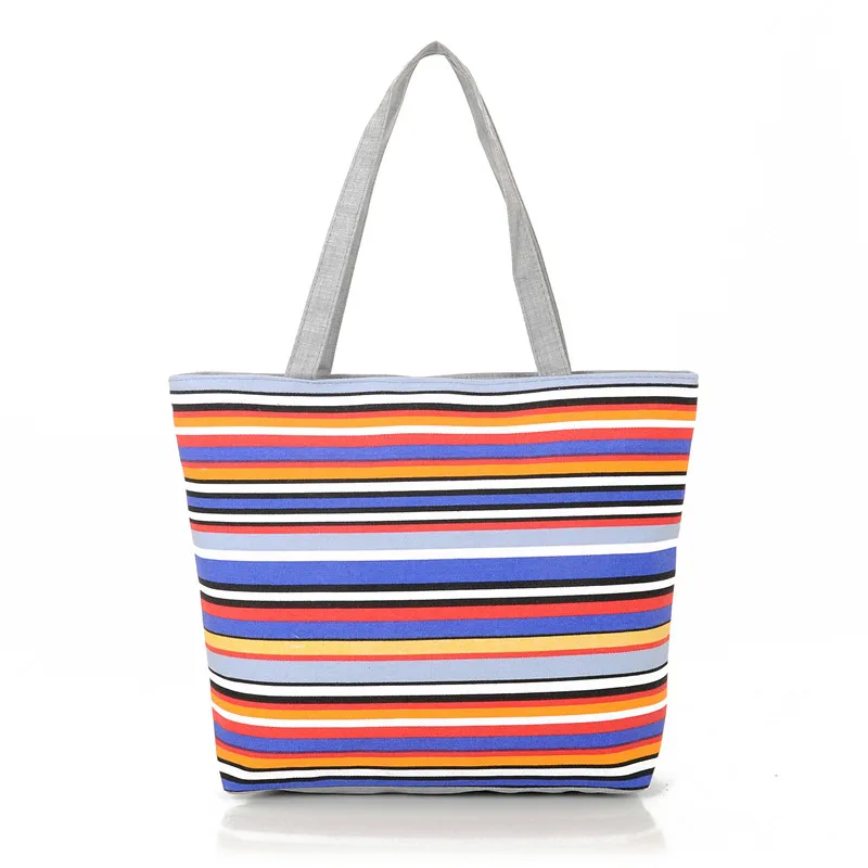 Molmfy Canvas Shopper Bag Striped Rainbow Prints Beach Bags Tote Women Ladies Girls Shoulder bag Casual Shopping Handbag