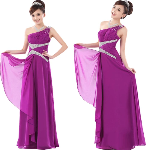 

Free Shipping 2016 hot Women's One Shoulder Chiffon Evening Dress Long Dress A-Line DH08020