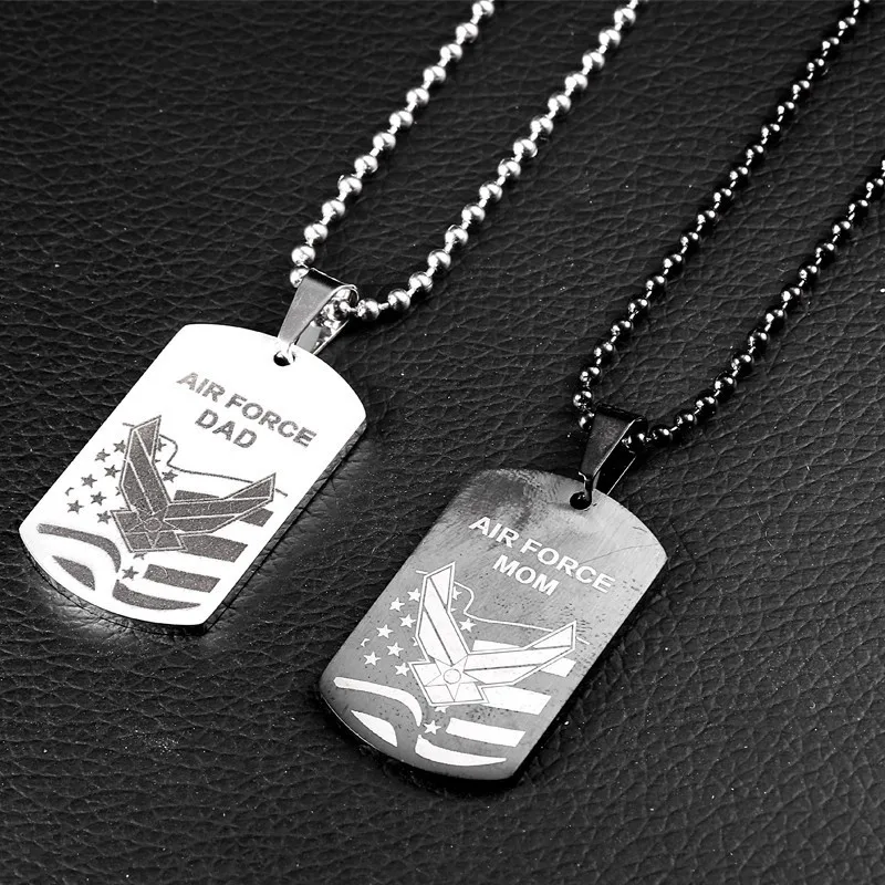 New Arrived Stainless Steel Military Jewelry Air Force DAD And MOM Soldier Necklace Pendant For Men