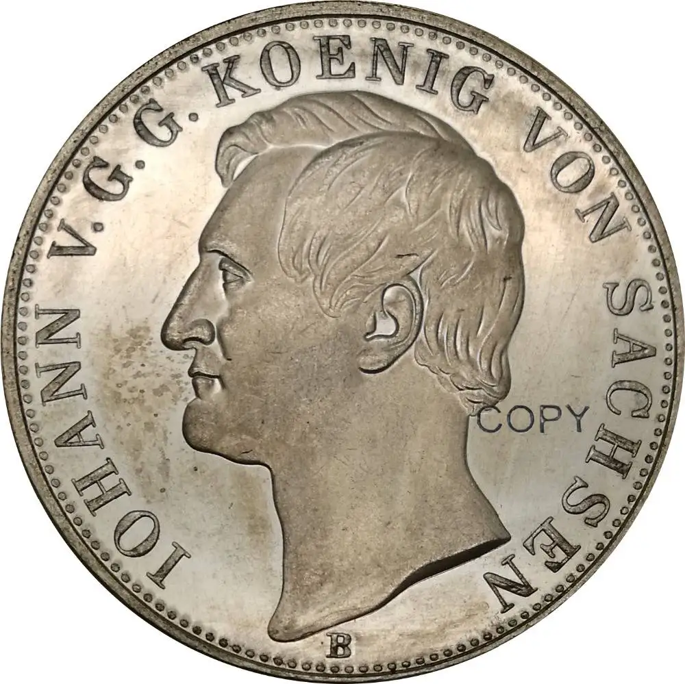 

German States 2 Vereinsthaler 1861 B King Johann of Saxony Brass Plated Silver Copy Coin