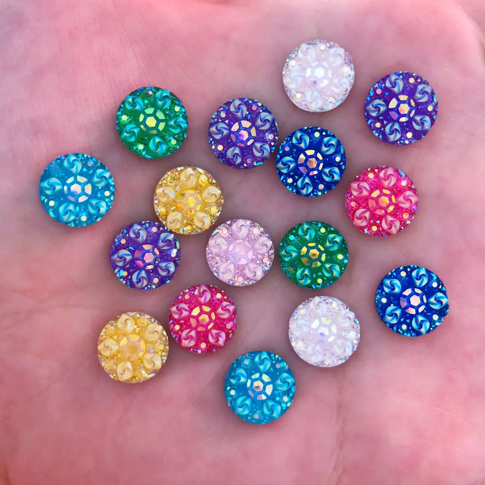 New 150pcs 10mm Resin Round 3D Flower Flatback Rhinestone Wedding Buttons DIY R43*3